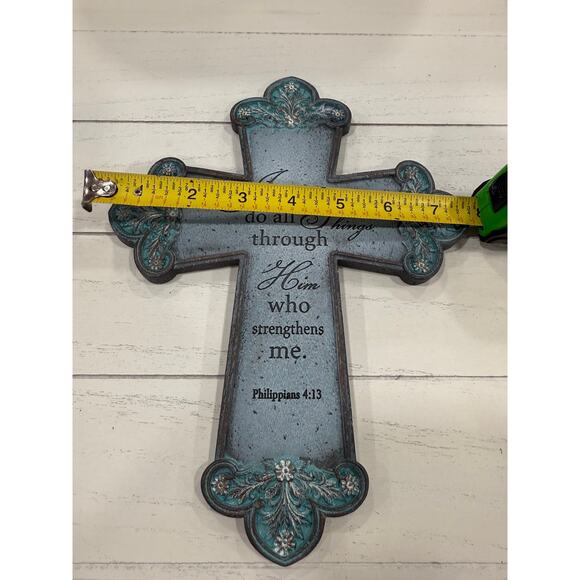 Philippians 4:13 Wall Cross, Blue MDF Scripture Decor, Farmhouse Christian Gift - Picture 3 of 10